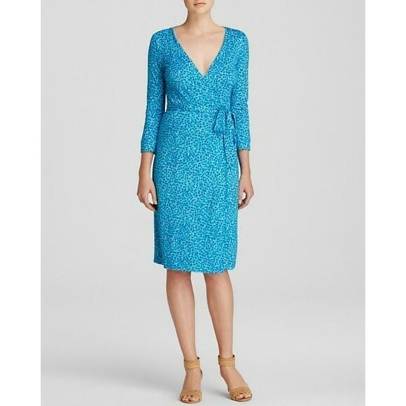 Diane von Furstenberg Julian Two Teal Blue Dot Wrap Dress Career Work Classic 6 - Picture 1 of 14